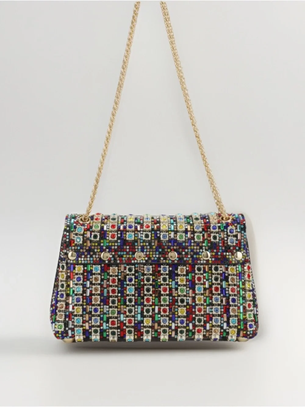 LaurenLorraine Celine Jeweled Shoulder Crossbody Bag Multicolor Chain Strap